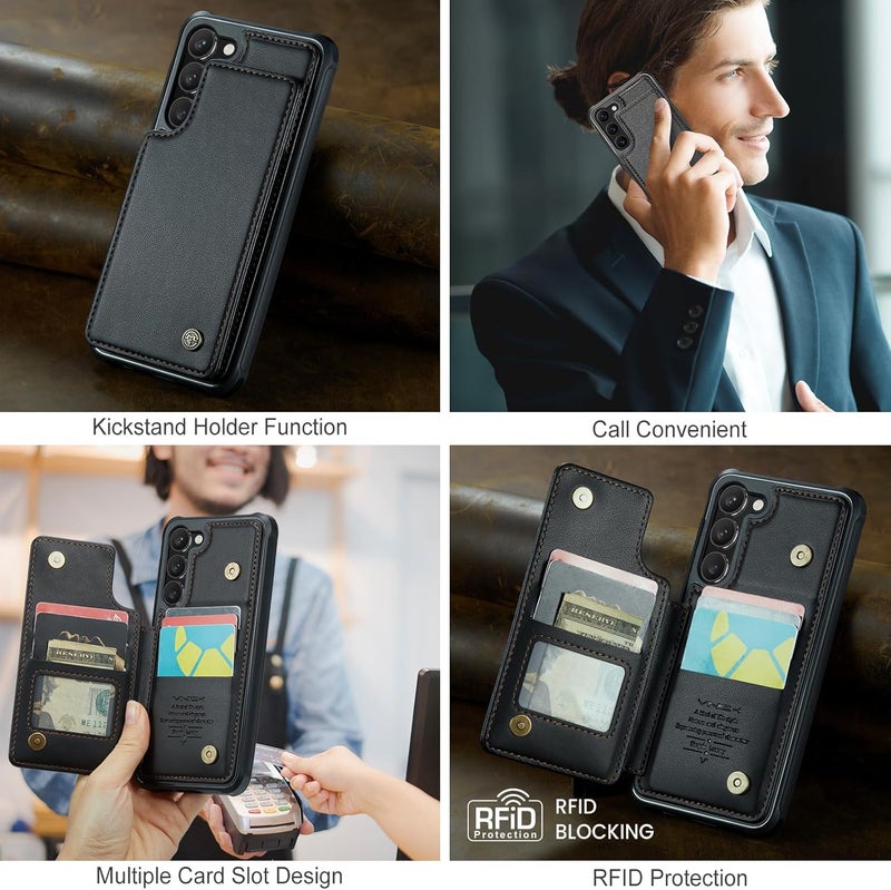 Vinich for Samsung Galaxy S23 Plus Wallet Case with Card Holder, RFID Blocking Credit Slots Kickstand Shockproof Phone Cover Fit for Galaxy S23 Plus 6.6" Black - Image 3